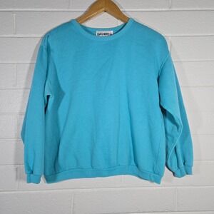 Vtg Sweatshirt Large 90s Crewneck Solid Pullover Aqua Teal Minimalist‎ Casual